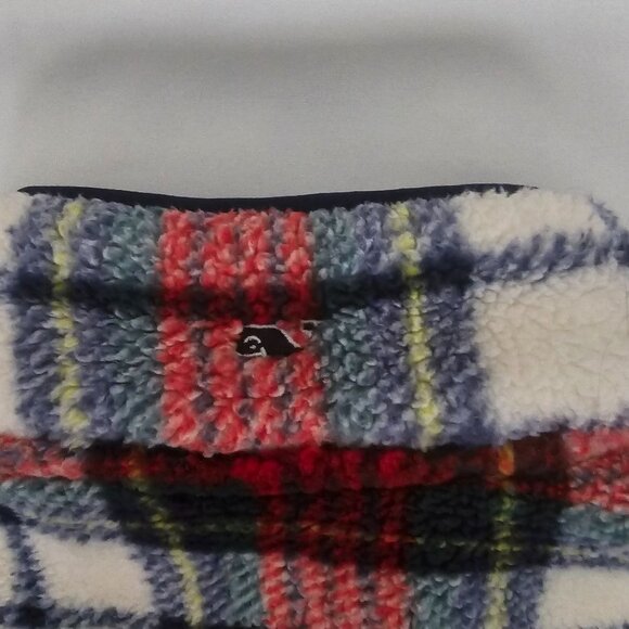 Vineyard Vines Red/Navy Blue Plaid Sherpa Fleece Half Zip Pullover Sweater XS - Picture 6 of 13